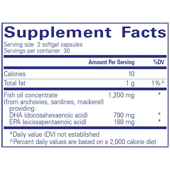 Pure Encapsulations DHA Ultimate 60 softgels supplement facts label