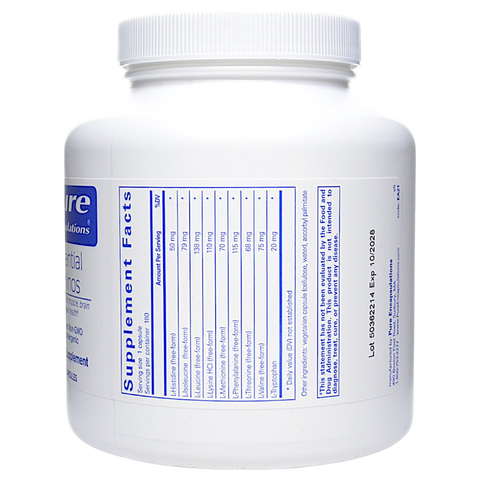 Pure Encapsulations Essential Aminos 180 capsules supplement facts label