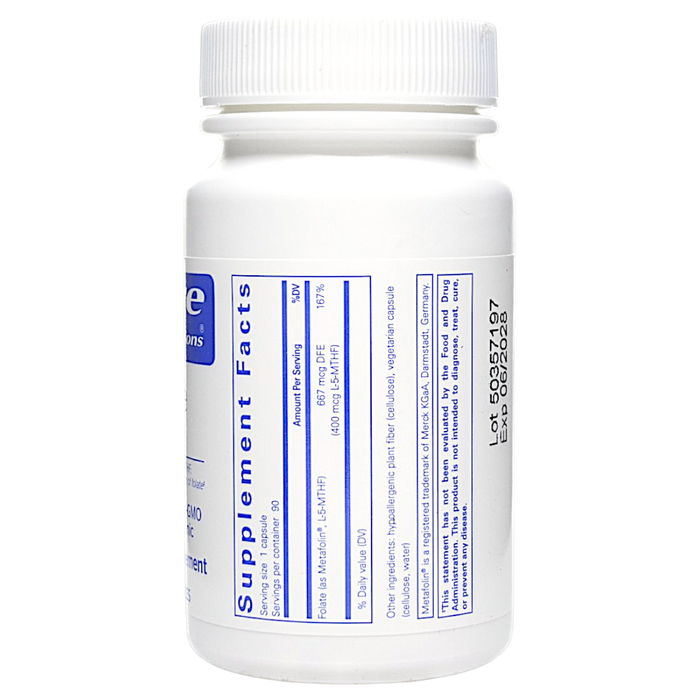 Pure Encapsulations Folate 400 mcg 90 capsules supplement facts label