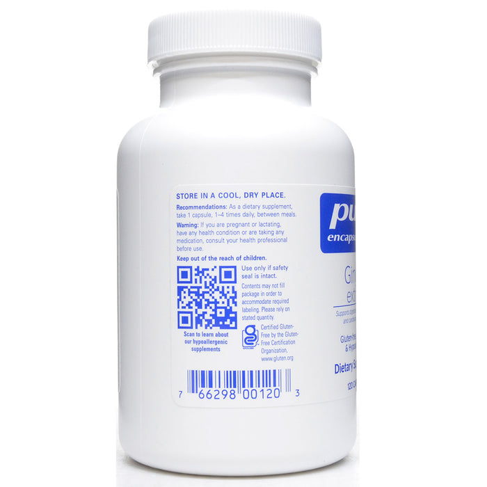 Pure Encapsulations Ginger Extract 500 mg 120 capsules label information panel