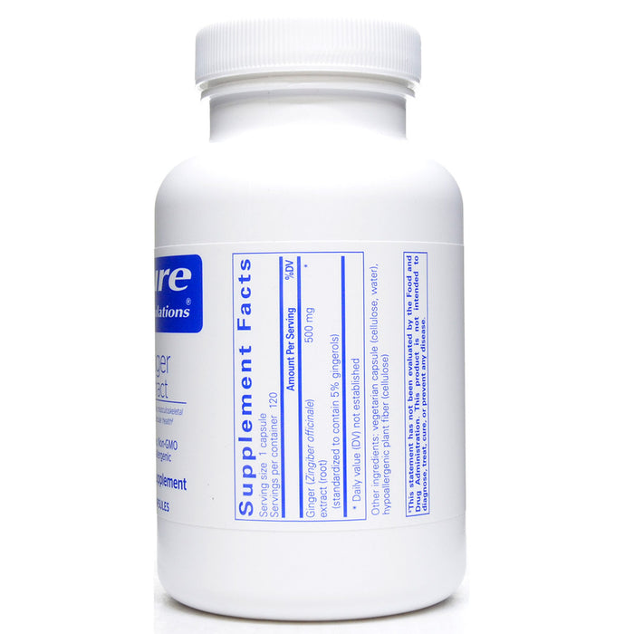 Pure Encapsulations Ginger Extract 500 mg 120 capsules supplement facts label