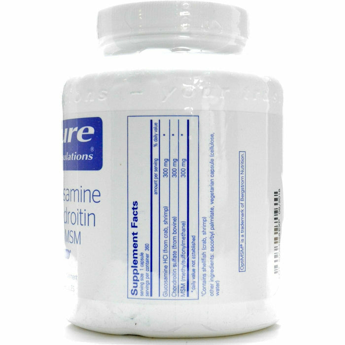 Pure Encapsulations Glucosamine Chondroitin with MSM 360 capsules supplement facts label