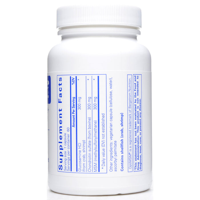 Pure Encapsulations Glucosamine Chondroitin with MSM 60 capsules supplement facts label