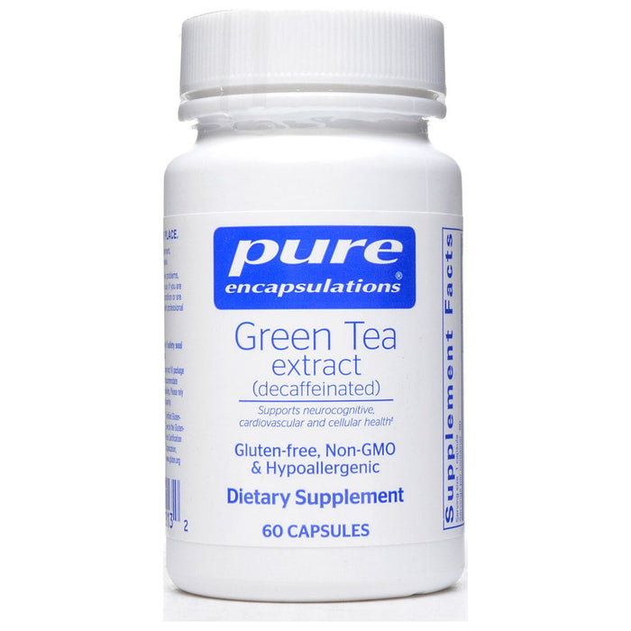 Pure Encapsulations Green Tea extract (decaf) 100 mg, 60 capsules, front of bottle