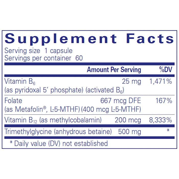Pure Encapsulations Homocysteine Factors 60 capsules supplement facts label