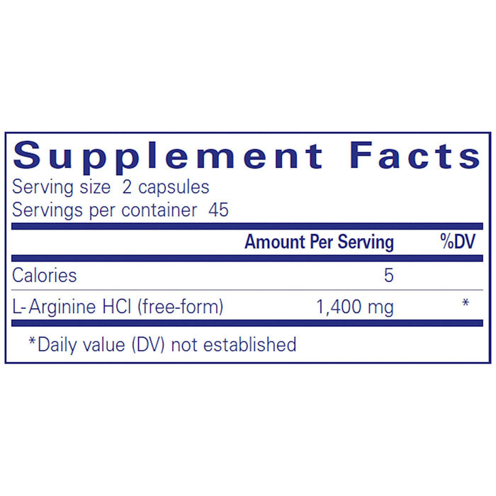 Pure Encapsulations L-Arginine 700 mg 90 capsules supplement facts label