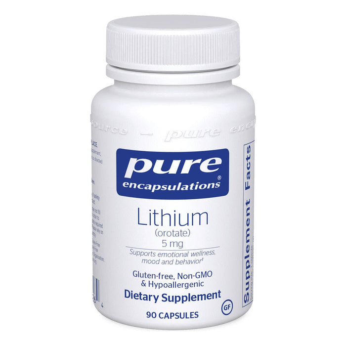 Pure Encapsulations Lithium (Orotate) 5 mg, 90 capsules, front of bottle