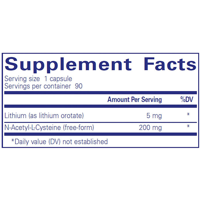Supplement Facts label for Lithium (Orotate) 5 mg by Pure Encapsulations