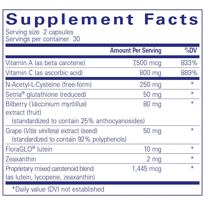 Pure Encapsulations Macular Support Formula 60 capsules supplement facts label