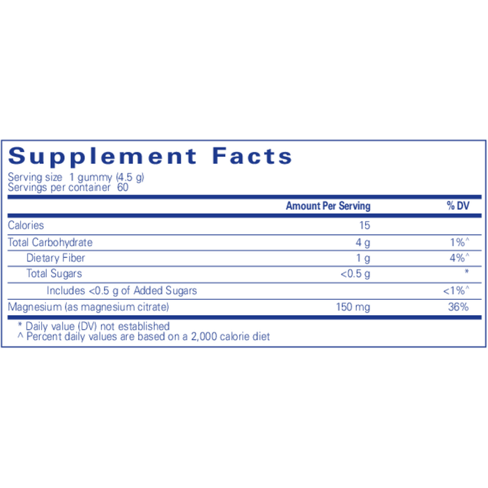 Pure Encapsulations Magnesium Gummy 60 gummies supplement facts label