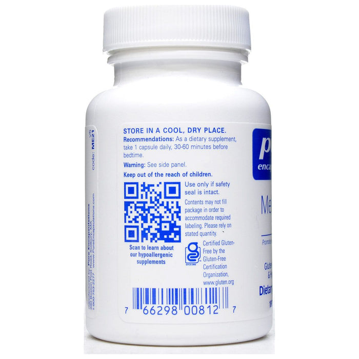 Pure Encapsulations Melatonin 20 mg 180 capsules label information panel