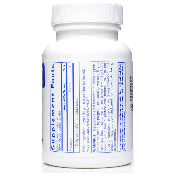 Pure Encapsulations Melatonin 20 mg 180 capsules supplement facts label