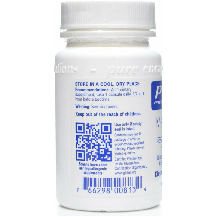 Pure Encapsulations Melatonin 20 mg 60 capsules label information panel
