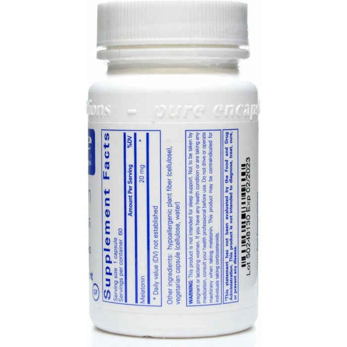 Pure Encapsulations Melatonin 20 mg 60 capsules supplement facts label