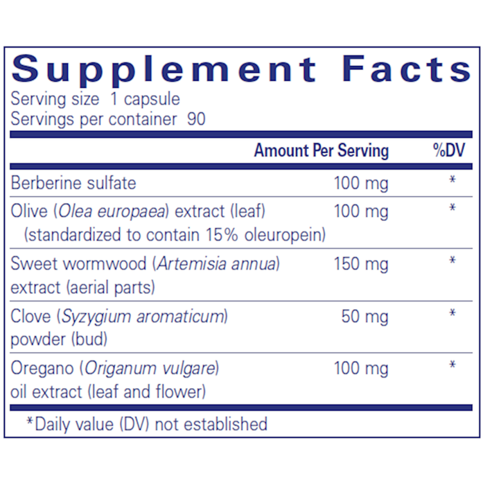 Pure Encapsulations MicroDefense w/Oregano supplement facts label