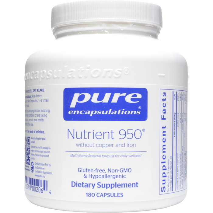 Pure Encapsulations Nutrient 950 without Copper & Iron, 180 capsules, front of bottle