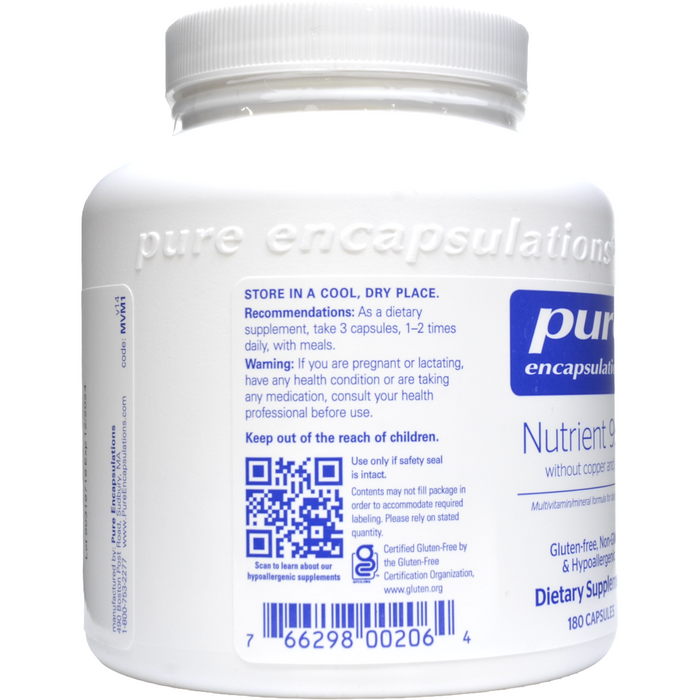 Pure Encapsulations Nutrient 950 without Copper & Iron label information panel