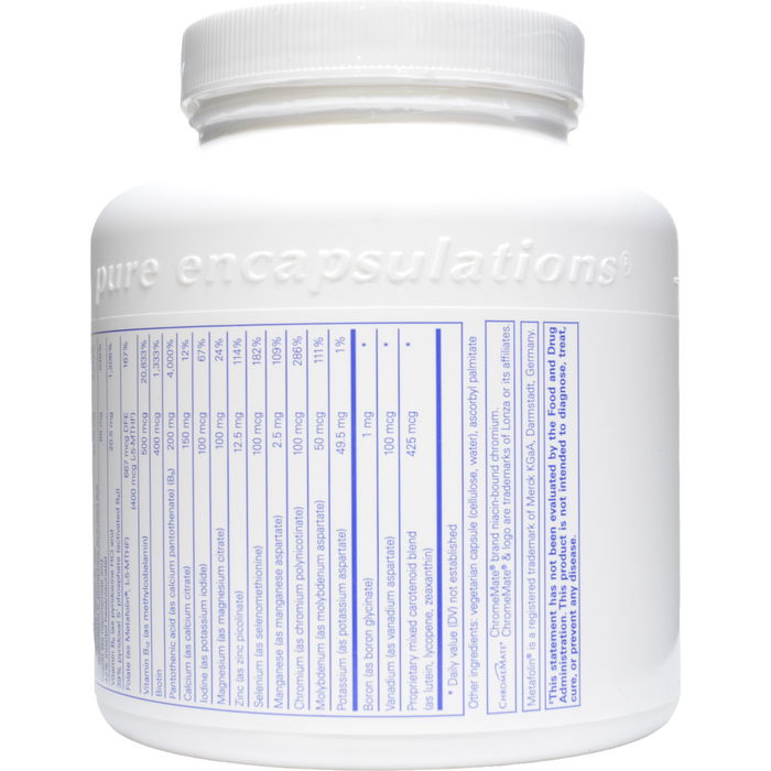 Pure Encapsulations Nutrient 950 without Copper & Iron supplement facts label 2