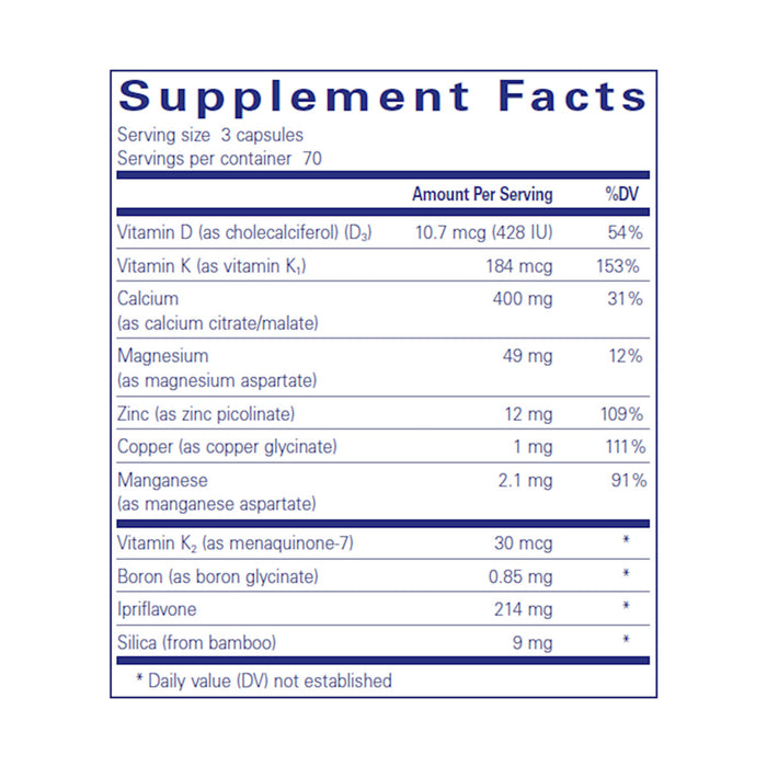 Pure Encapsulations +CAL+ with Ipriflavone 210 capsules supplement facts label