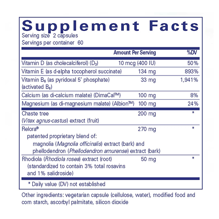 Pure Encapsulations PMS Essentials 120 capsules supplement facts label