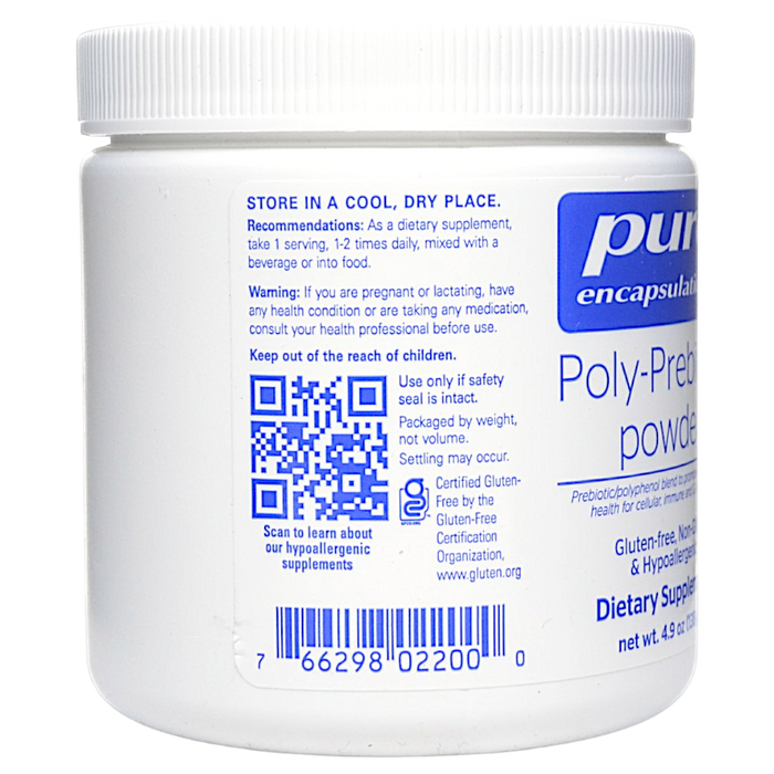 Pure Encapsulations Poly-Prebiotic powder 30 servings suggested use label