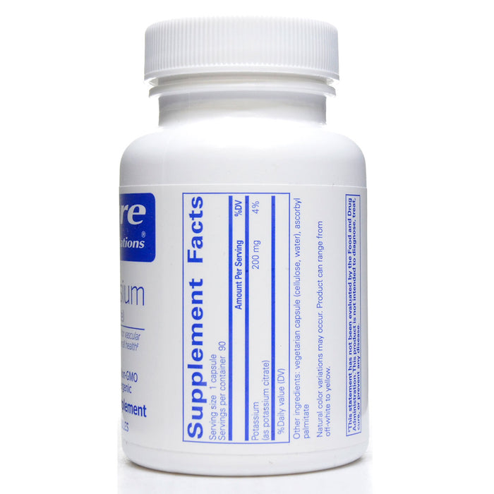 Pure Encapsulations, Potassium (citrate) 90 capsules supplement facts