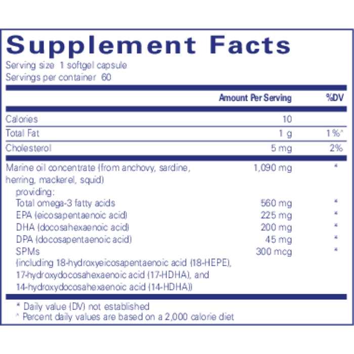 Pure Encapsulations Pro-Resolve Omega 60 softgels supplement facts label