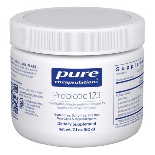 Pure Encapsulations Probiotic 123, 2.1 oz, front of jar
