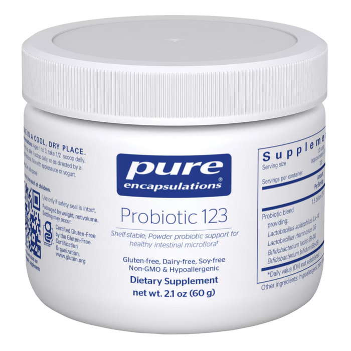 Pure Encapsulations Probiotic 123, 2.1 oz, front of jar