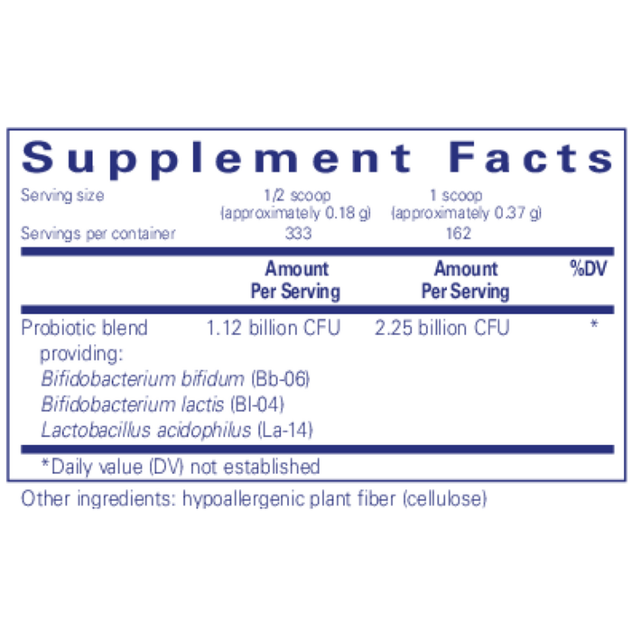 Pure Encapsulations Probiotic 123 2.1 oz supplement facts label