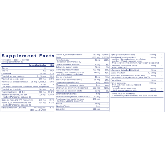 Pure Encapsulations PureLean Pure Pack 30 packets supplement facts label