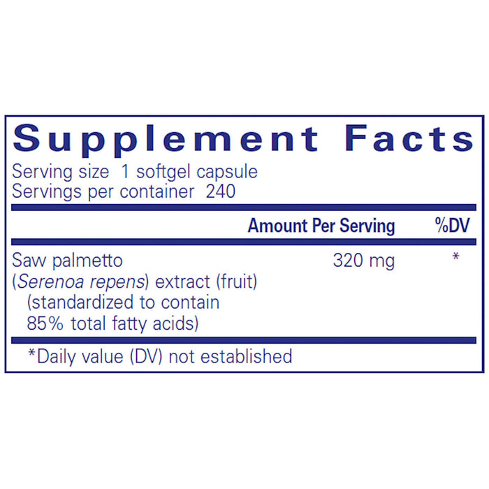 Pure Encapsulations Saw Palmetto 320 mg supplement facts label
