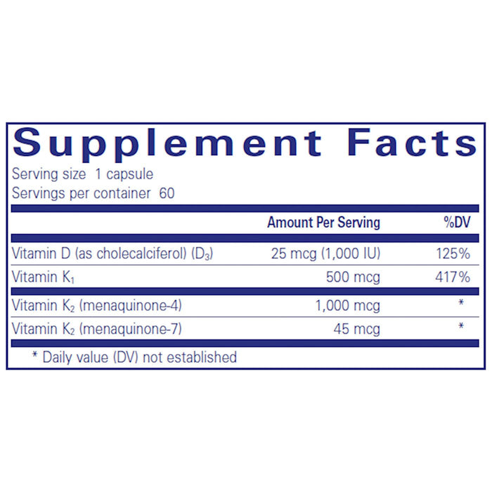 Pure Encapsulations Synergy K 60 capsules supplement facts label