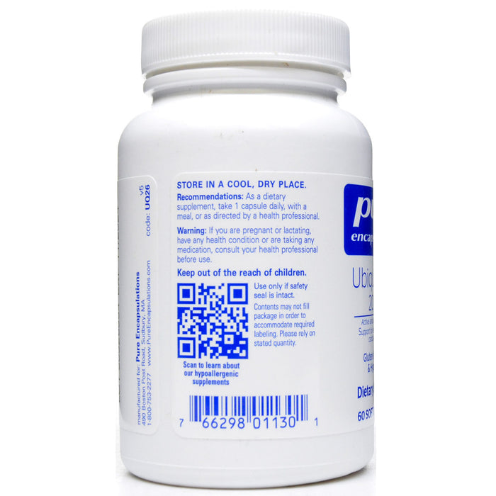 Pure Encapsulations Ubiquinol-QH 200 mg 60 softgels label information panel