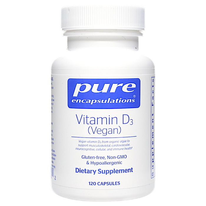 Pure Encapsulations Vegan Vitamin D 2000 IU, 120 capsules, front of bottle