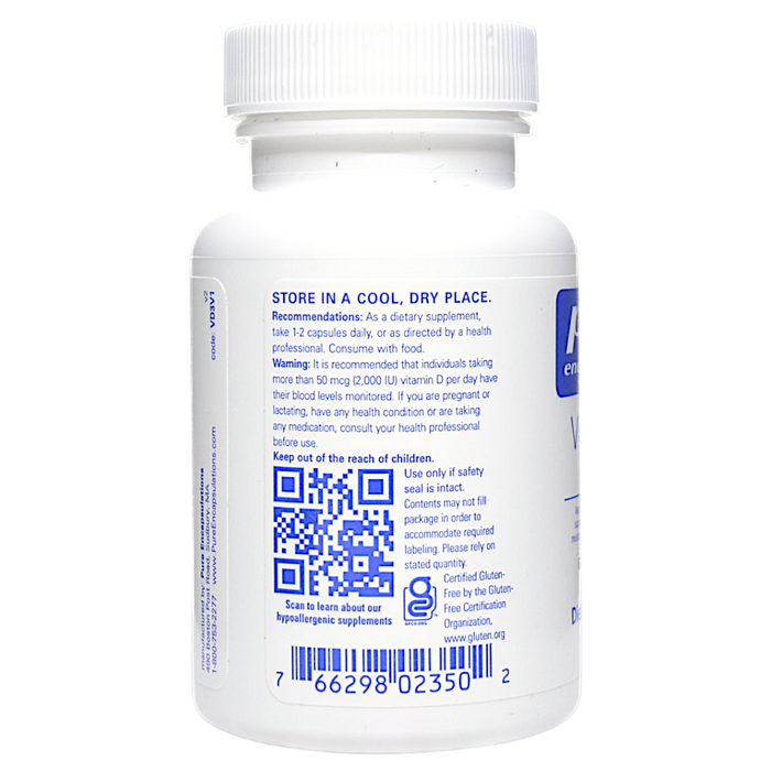 Pure Encapsulations Vegan Vitamin D 2000 IU 120 capsules suggested use label