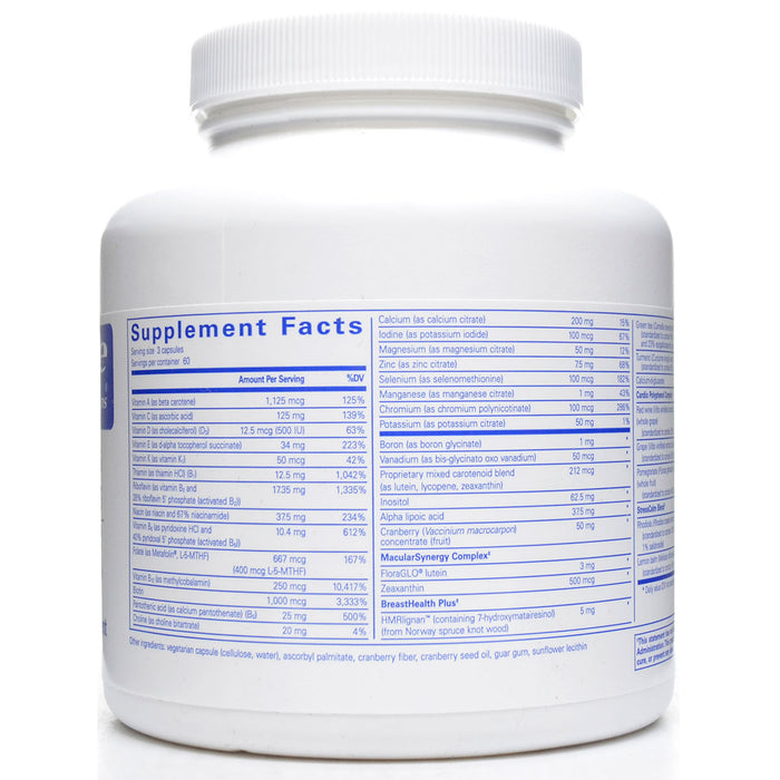 Pure Encapsulations Women's Nutrients 40+ 180 capsules supplement facts label