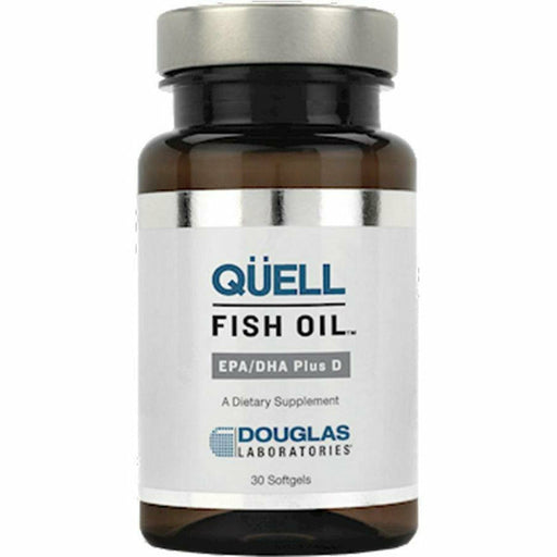 Quell Fish Oil EPA/DHA Plus D by Douglas Laboratories Label on a bottle with a white background.
