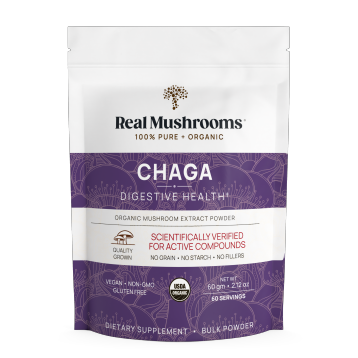 Real Mushrooms Chaga Mushroom Extract Powder, 60 g, front of pouch