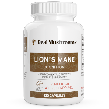 Real Mushrooms Lion's Mane Mushroom Extract, 120 capsules, front of bottle