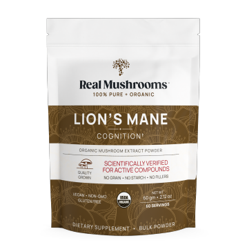 Real Mushrooms Lion's Mane Mushroom Extract Powder, 60 g, front of pouch