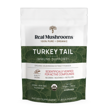 Real Mushrooms Turkey Tail Mushroom Extract Powder, 45 g, front of pouch