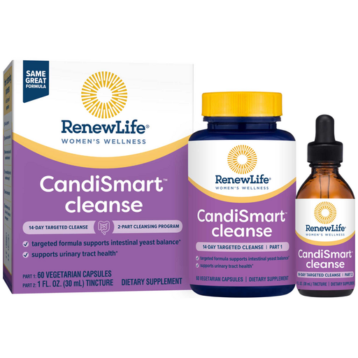 Renew Life CandiSmart 14-Day Program, 1 kit, front of box, bottle and tincture