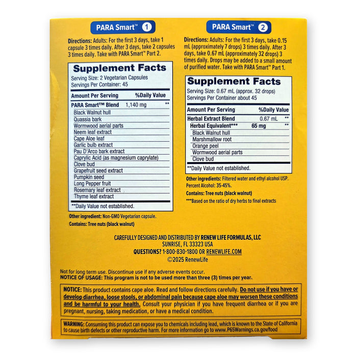 Renew Life ParaSmart 15-Day Program 1 kit supplement facts label
