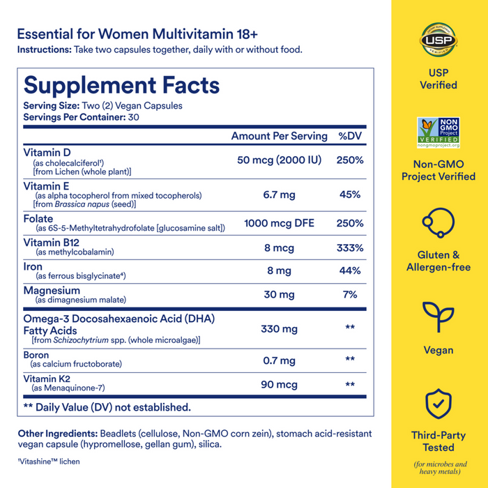 Ritual Essential for Women Multivitamin 18+ 60 vegan capsules supplement facts label