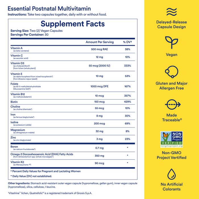 Ritual Essential for Women Postnatal Multivitamin 60 vegan capsules supplement facts label