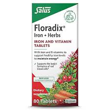 Salus Floradix Iron + Herbs Tablets, 80 tablets, front of box