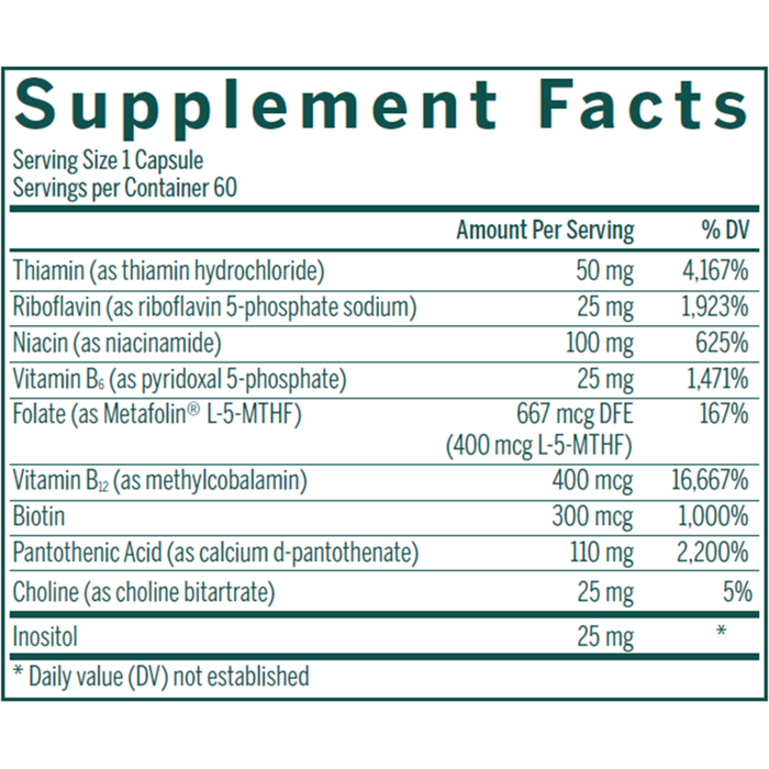 Seroyal Genestra Active B Complex, 60 vegetarian capsules, supplement facts label