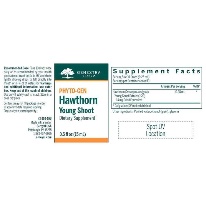 Seroyal Genestra Hawthorn Young Shoot 0.5 fl oz full label