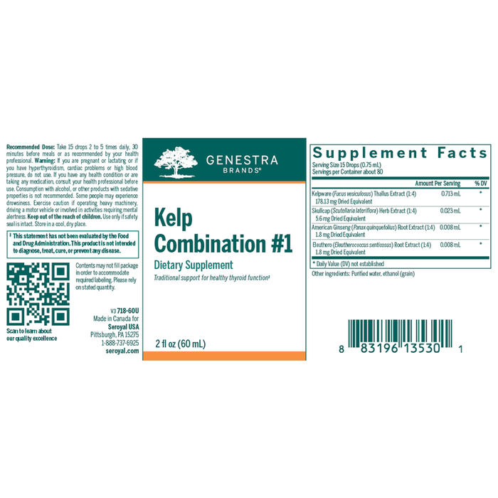 Seroyal Genestra Kelp Combination #1 2 fl oz full label